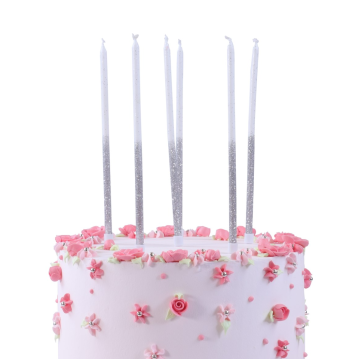 Pack 16 velas de cumpleaños Altas Plata Purpurina PME