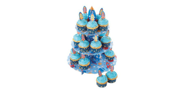 Cupcakes set stand expositor + 24 fundas Rocket