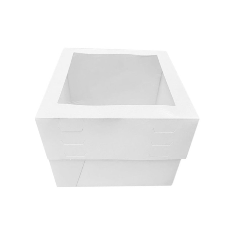 Caja para tarta blanca con ventana 25,5 x 25,5 x 10 cm