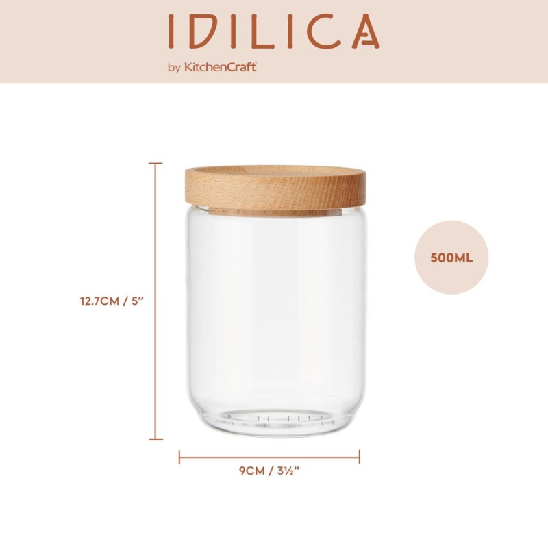 Tarro de cristal con tapa de madera 500 ml IDILICA Kitchen Craft