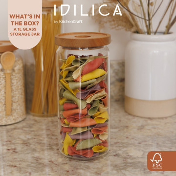 Tarro de cristal con tapa de madera 1000 ml IDILICA Kitchen Craft