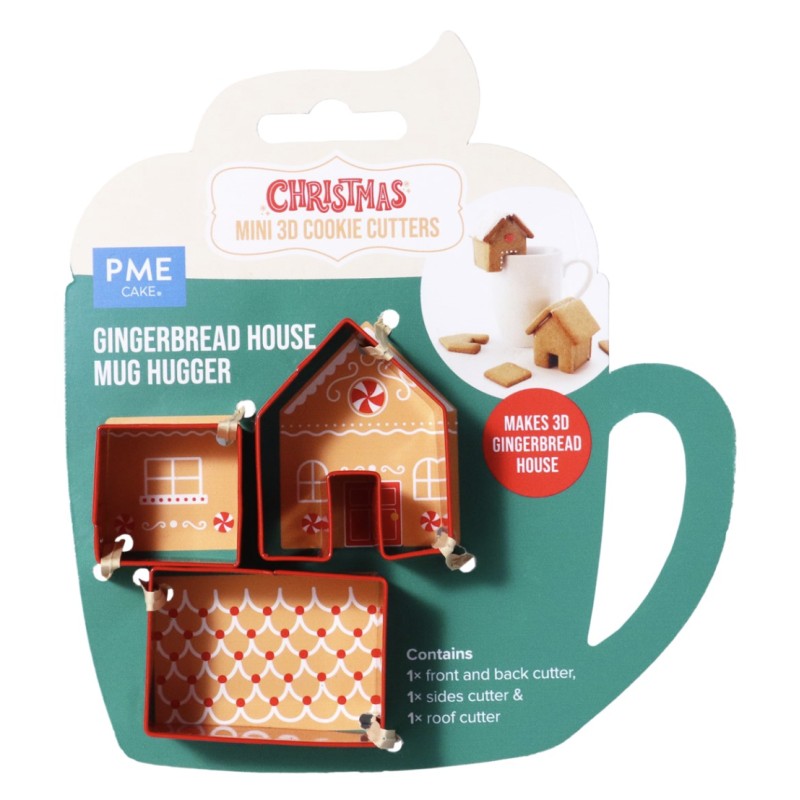 Pack 3 Cortantes Mini Casita Jengibre 3D para Taza Navidad PME
