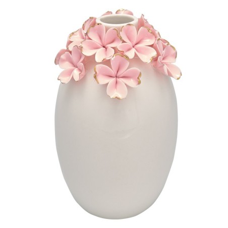 Florero de cerámica alto crema con flores rosa y oro Green Gate