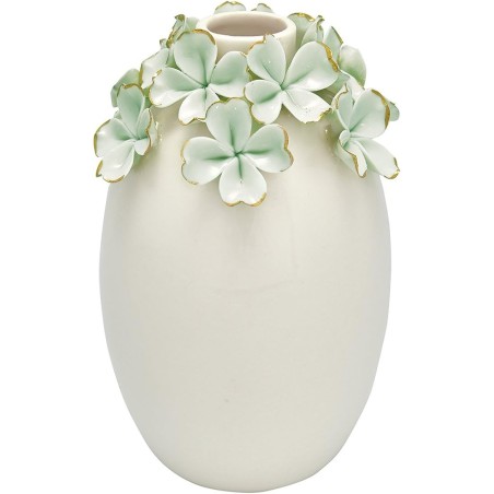 Florero de cerámica alto crema con flores verde menta y oro Green Gate