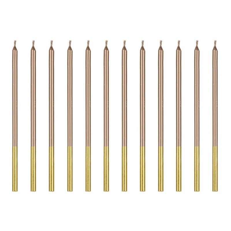 Pack 12 Velas Largas Oro Rosa y Oro de 14 cm PartyDeco