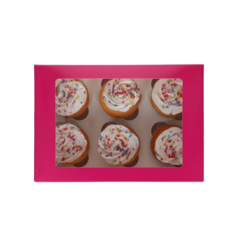 Pack 3 Cajas para 6 cupcake con ventana Rosa Fucsia Funcakes