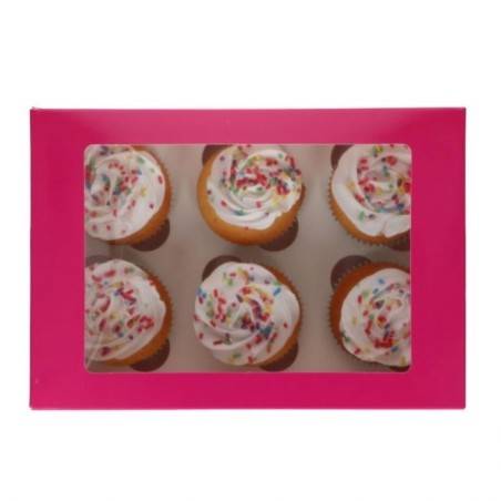 Pack 3 Cajas para 6 cupcake con ventana Rosa Fucsia Funcakes