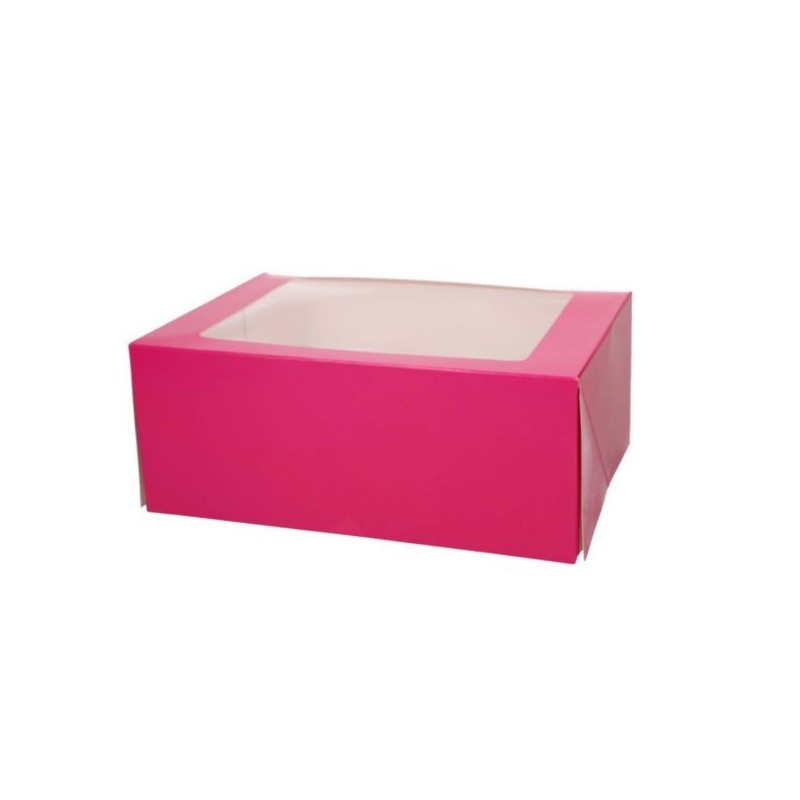 Pack 3 Cajas para 6 cupcake con ventana Rosa Fucsia Funcakes