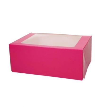 Pack 3 Cajas para 6 cupcake con ventana Rosa Fucsia Funcakes