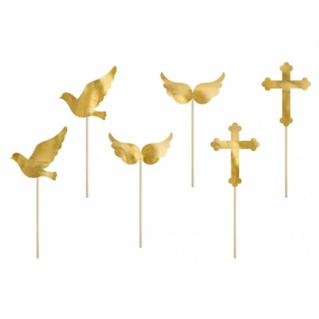 Pack 6 toppers mini Primera Comunión Oro