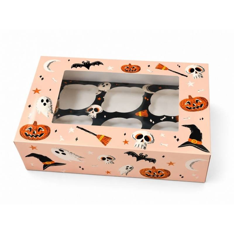 Caja para 6 Cupcakes con ventana Boo Nude Halloween Azucren