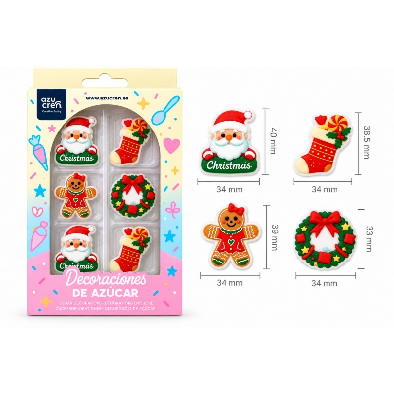 Decoraciones de azúcar perfectas para decorar tartas, dulces, cupcakes y bizcochos con motivos de Navidad.