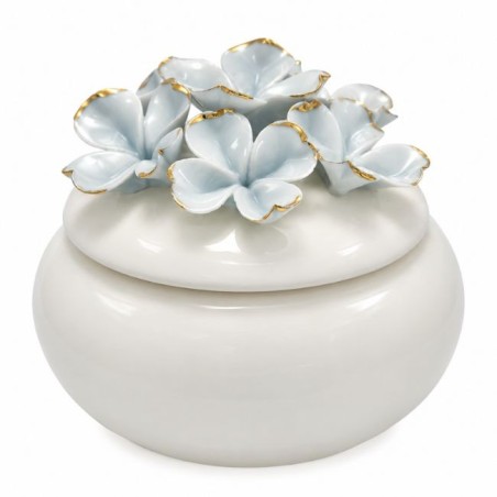 Joyero de cerámica crema con flores azul pastel y oro Green Gate