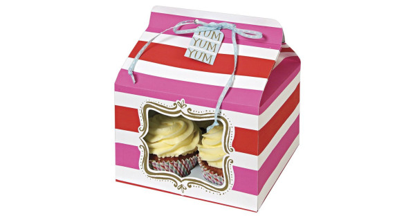 Cajas pack 4 cajas cupcakes para 4 cupcakes colección Pink Striped With Ribbon Meri Meri