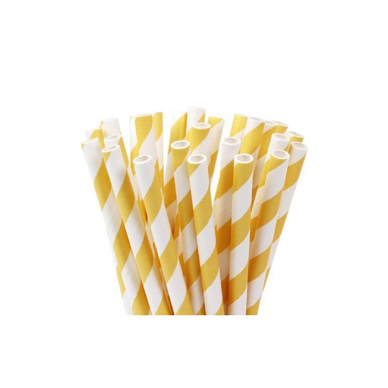 Pajitas de papel Blancas con lineas amarillas Hom