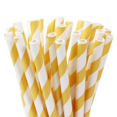 Pajitas de papel Blancas con lineas amarillas Hom