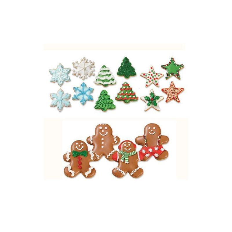 Cortante pack 4 cortantes Cobre Navidad: Gingerbread, Árbol, Copo de Nieve y Estrella Wilton