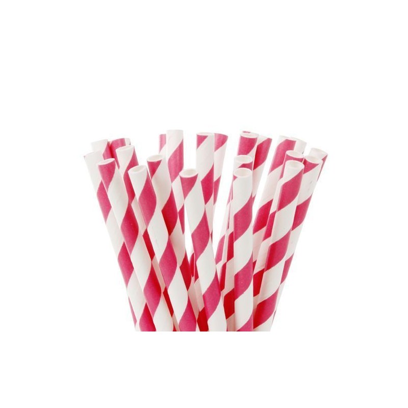 Pajitas de papel Blancas con lineas fuxia HoM