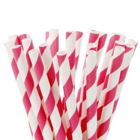 Pajitas de papel Blancas con lineas fuxia HoM