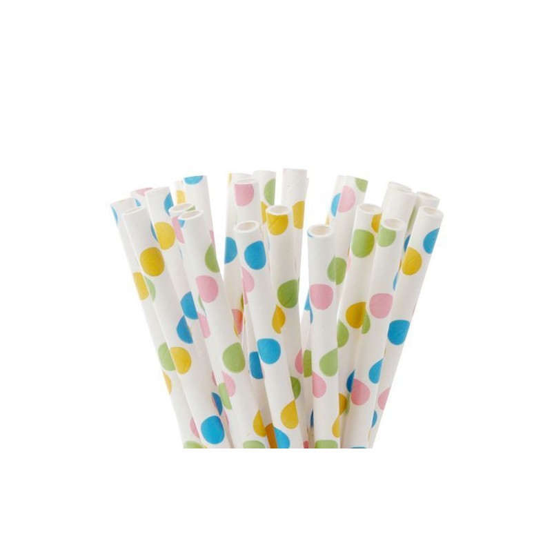 Pajitas de papel Blancas con lunares de colores Hom