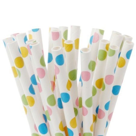 Pajitas de papel Blancas con lunares de colores Hom