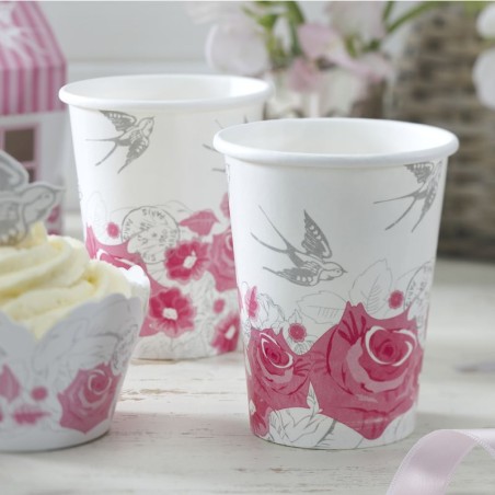 Vasos Rosas y Palomas