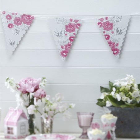 Banderolas Guirnaldas de Papel Rosas y Palomas