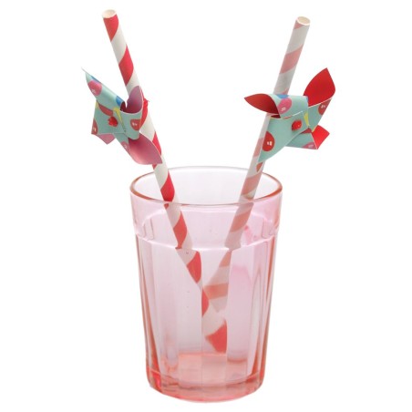 Pajitas de papel rayas rosa y fuxia con molinete