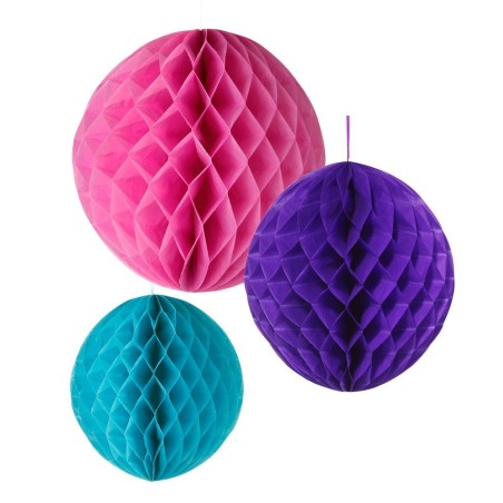 Pack de 3 Bolas Nido Abeja: Turquesa, Violeta y Fuxia