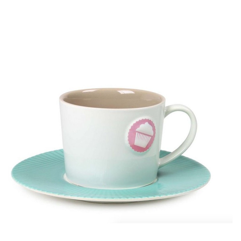 Taza + plato Blanco y Verde Menta con Cupcake Lily´s Cupcakes