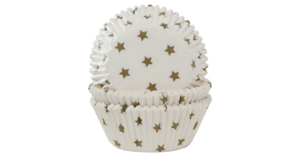 Cápsulas cupcakes color blanco con estrellas oro House of Marie